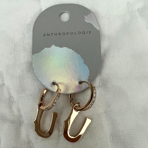 Anthropologie Gothic Monogram Hoop Earrings NWT - Picture 2 of 6